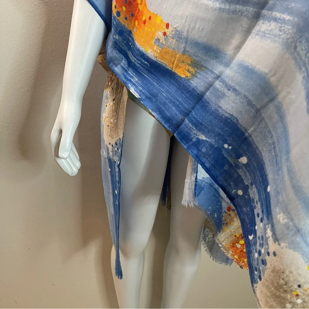 Blue multi raw hem split sides kimono cover up - Picture 5 of 10